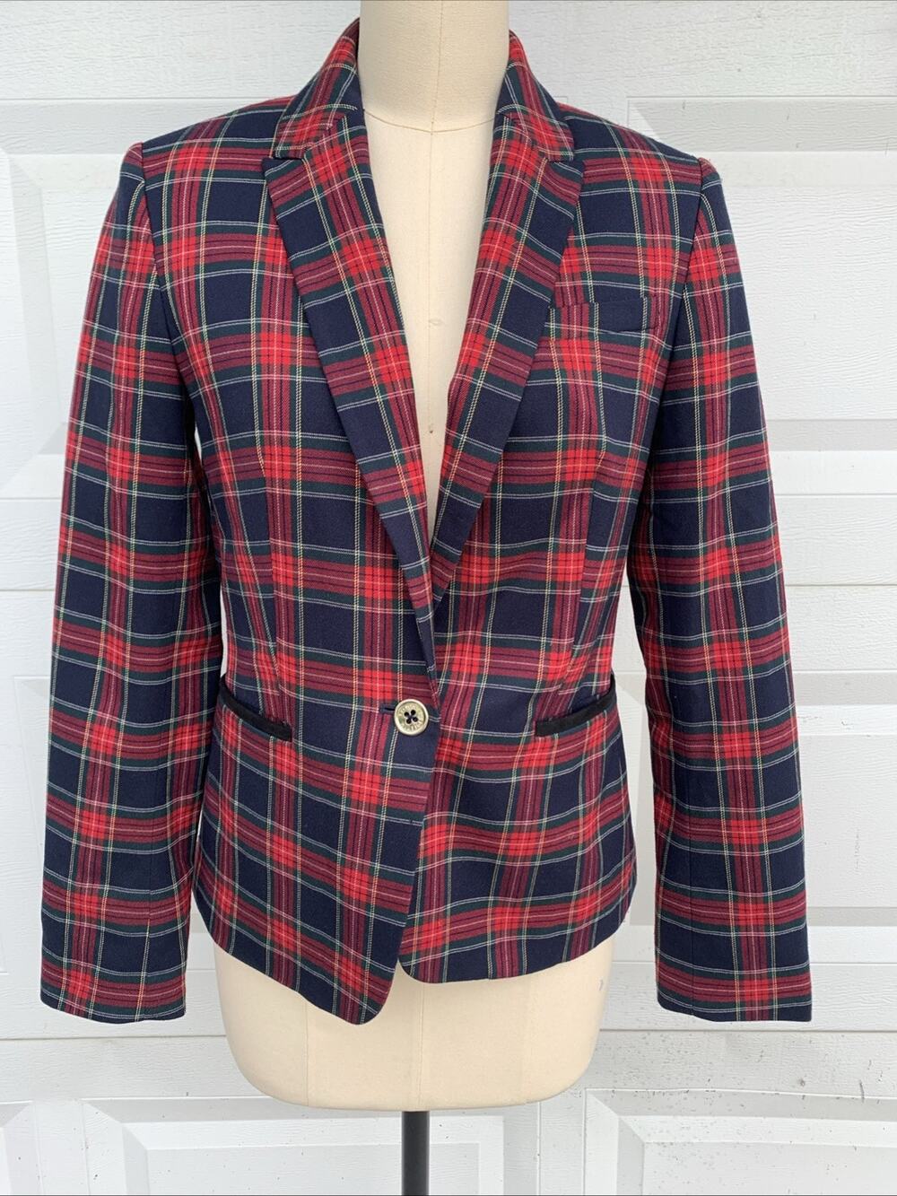 Tommy Hilfiger Tartan Plaid Red Blazer Sz 4 Or S Womens